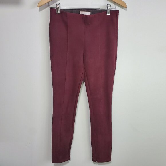 ANTHROPOLOGIE Faux Suede Leggings 27" Zip Ankle Stretch Burgundy Women's 27 - Picture 2 of 12